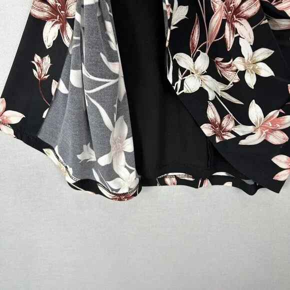 Lauren Ralph Lauren Womens Dress 8 Black Floral Midi Jersey Knot Mock Wrap Work - Picture 10 of 15